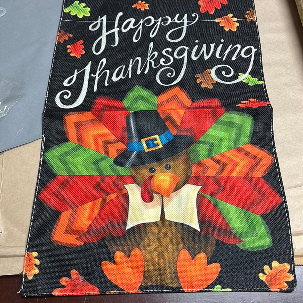 NWT Happy Thanksgiving fall turkey double sided canvas? Garden flag 12”x19”